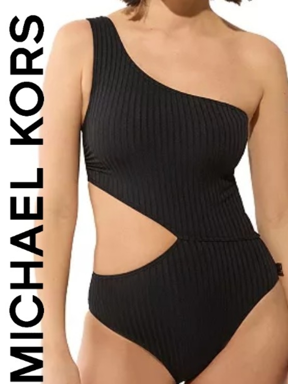 NWT Michael Kors One-Shoulder One-Piece Swimsuit- BLACK